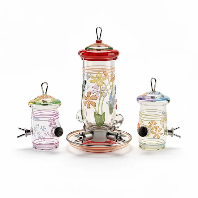Hummingbird Feeder Set Hand-Blown