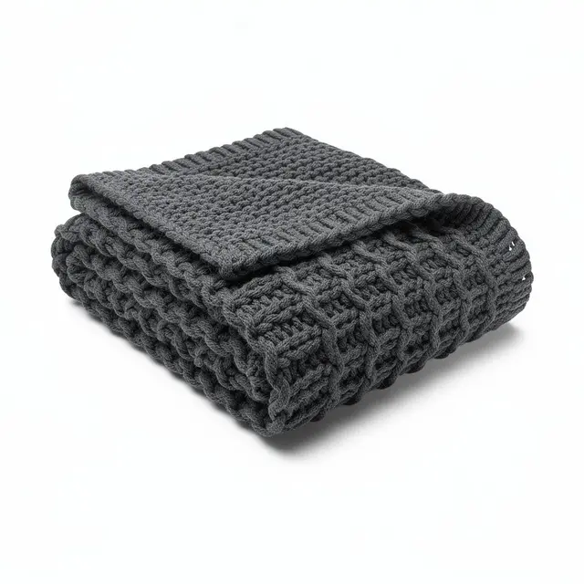 Throw Blanket Chunky Knit Charcoal