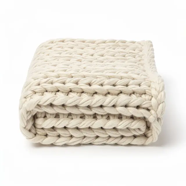 Throw Blanket Chunky Knit Cream